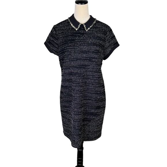 Maison Jules Black White Tweed Texture Collared Mini Shift Dress UPCYCLED - Picture 4 of 12